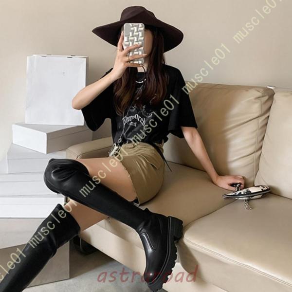 ブーツ ロングブーツ ストレッチ ラウンドトゥ 厚底 レディース ジョッキーブーツ レディース ラウンドトゥ ストレッチ素材 ミドルヒール 大きいサイズ