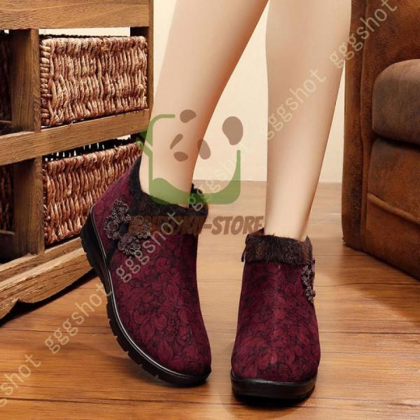 ショートブーツ 黒 厚底 スノーブーツ サイドジッパー ウェッジソール ブーツ 軽量 雪靴 レディースブーツ 花柄 おしゃれ 幅広 婦人靴 疲れにくい 高齢者用