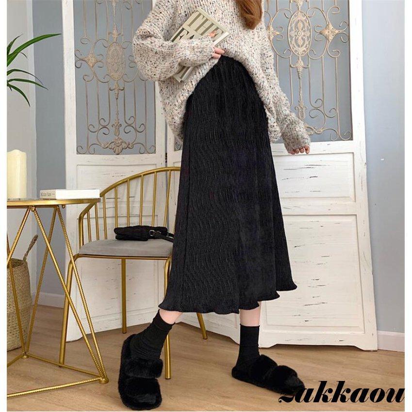 Rakuten - スカート レディース ロングスカート Aライン 体型カバー ハイウエスト 膝丈 秋 冬