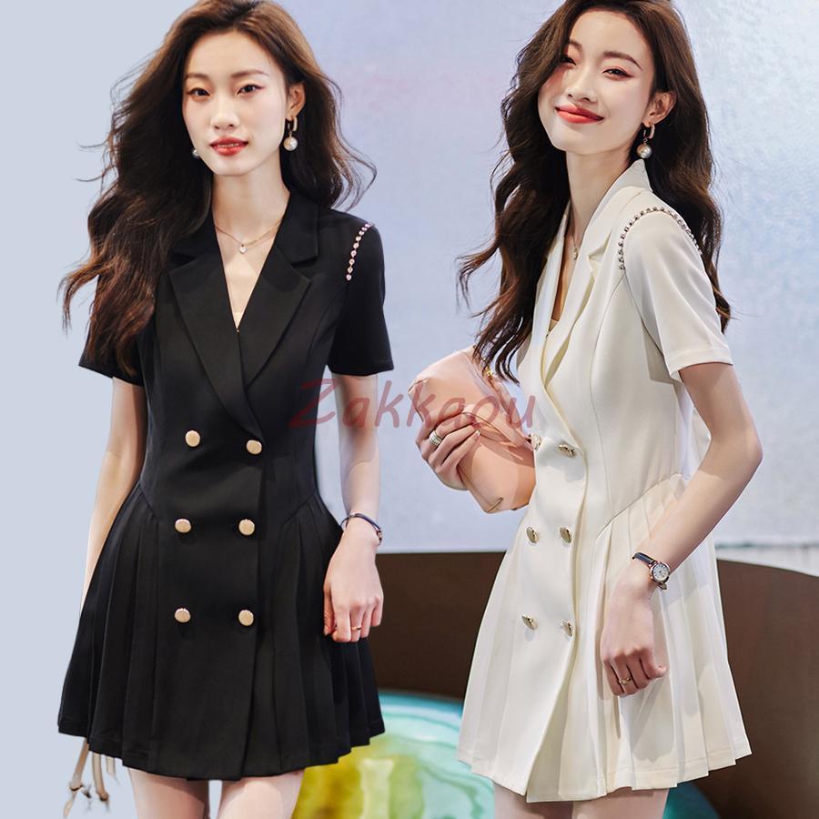 ワンピース きれいめ レディース 春夏 スーツワンピース タイト プリーツワンピース Vネック ミニ 膝上 体型カバー セレモニー フォーマル ワンピース 30代 母親