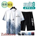 メンズ 半袖上下セット セットアップ カジュアル 夏服 ボトムス 半ズボン 短パン クールネック ジャージ 軽量 柔らか ひんやり さわやか 薄手