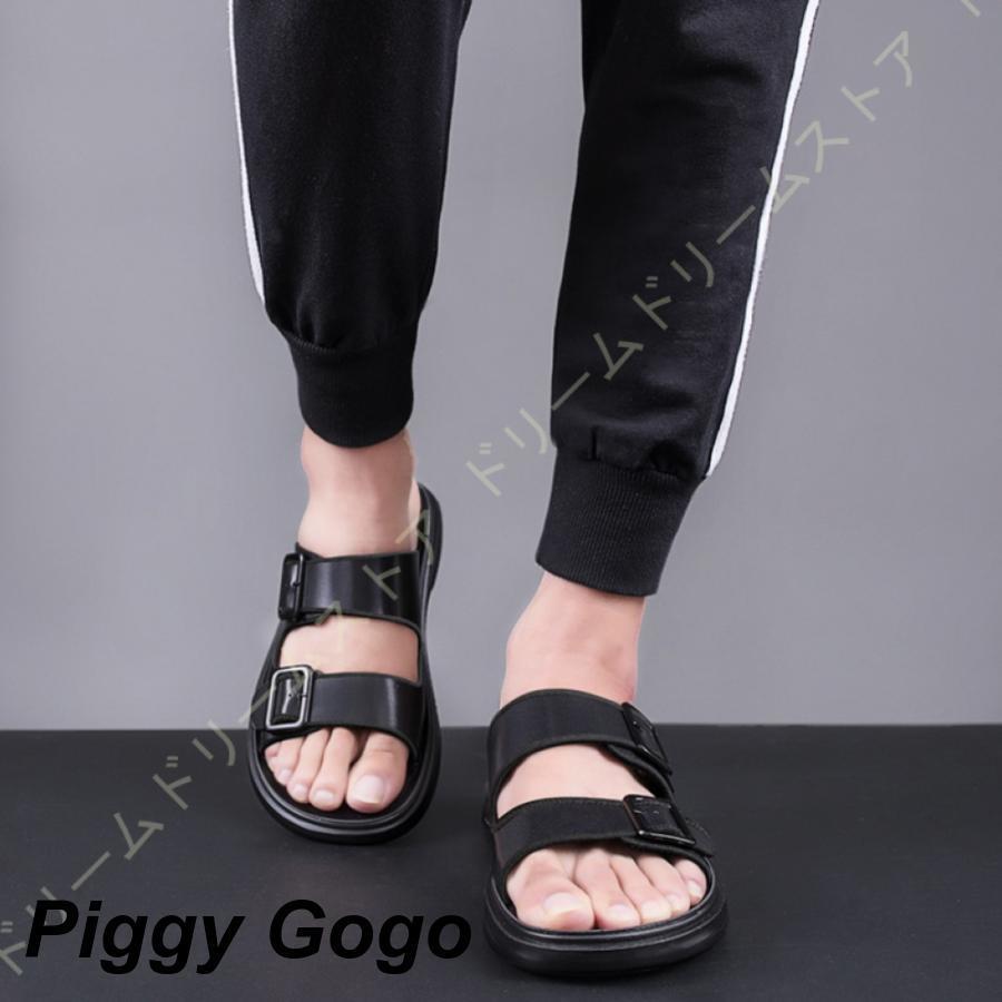 コンフォートサンダル メンズ ルーム スリッパ ダブルベルト ビーチサンダル ビーサン 軽量 滑り止め 革 サンダル つっかけ おしゃれ 春 夏 通気性 柔軟