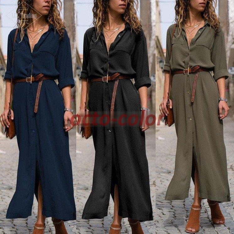 ワンピース レディース 40代 きれいめ おしゃれ ゆったり 着痩せ 新品 長袖 上品 春 夏 マキシワンピース シャツワンピース Vネック ロング丈 シフォン...