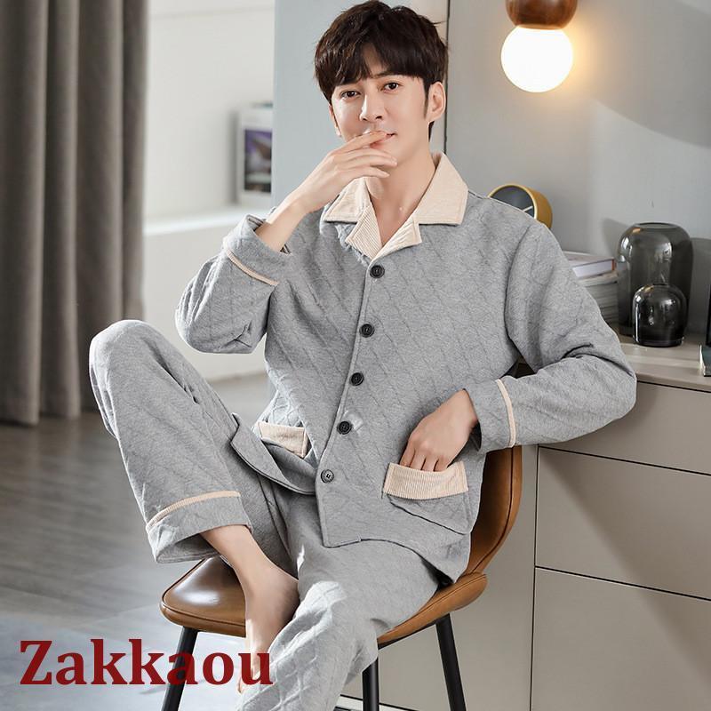 パジャマ 上下セット 寝巻き 暖かい 綿 コットン 長袖 前開き シャツ ナイトウェア ルームウェア 2点セット 冬用 メンズ 部屋着 寝間着