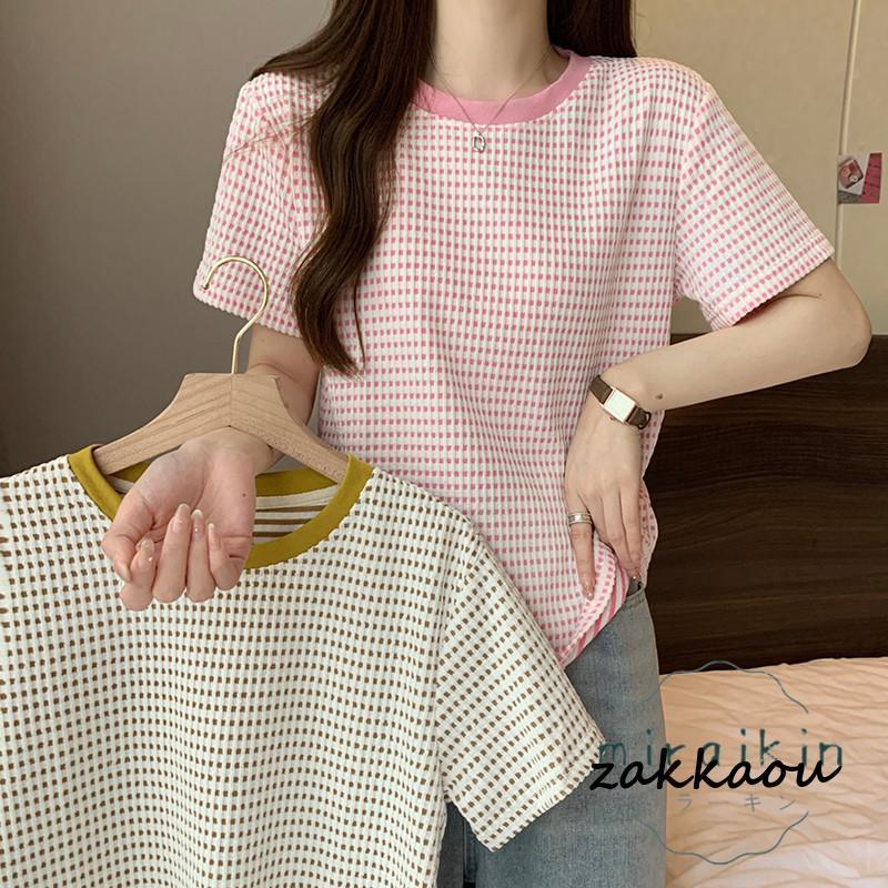 tシャツ Tシャツ レトロムードな1枚 ハニカム柄Tシャツ 半袖 バーベキュー 夏 旅行 トップス クルーネ..