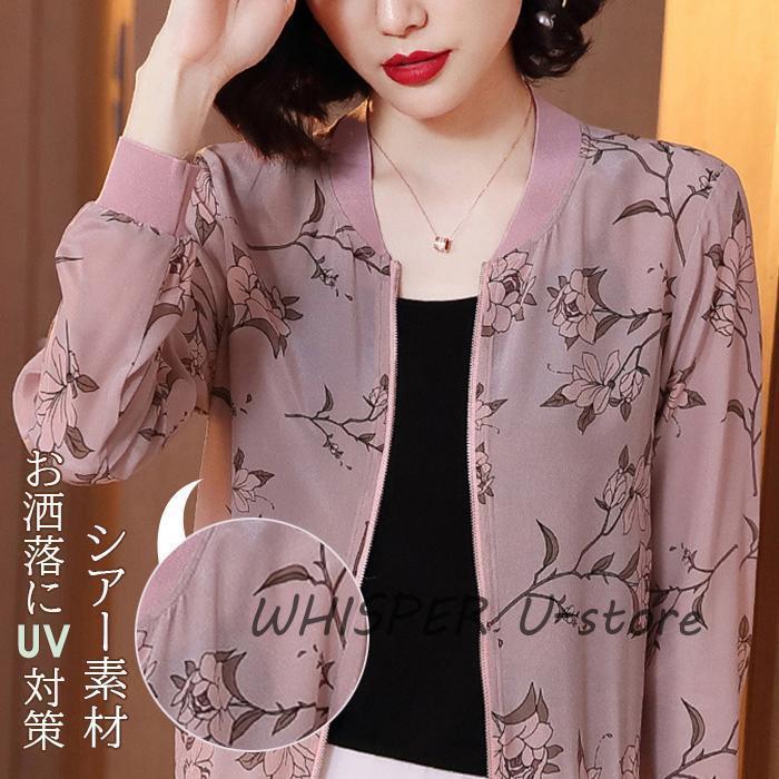 M￥/L￥/XL￥/2XL シンプル ブルゾン ラウンドネック ジッパー 花模様 UV対策 ジャケット シアー トップス 素材 透ける 露出度調整 レース C会場