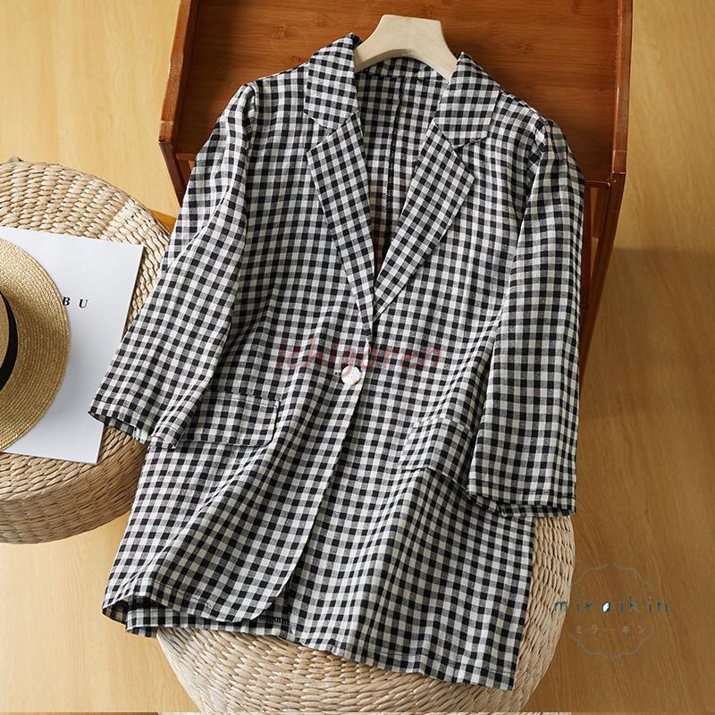 樂天商城 - テーラードジャケット レディース スーツジャケット 春夏 夏秋 羽織り ライトアウター 七分袖 単品 オフィス 通勤 7分袖 綿麻混 洗える 綿麻ジャケット 薄手