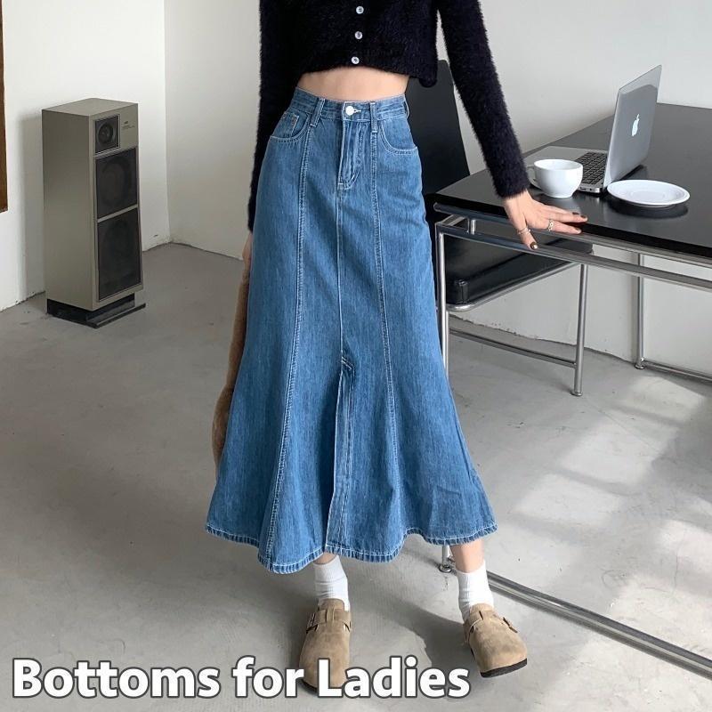 Rakuten - ロングスカート デニムスカート フレアスカート Aライン レディース 女性 ボトムス ロング丈 無地 シンプル カジュアル お洒落 お出かけ 普段使い