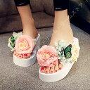 レディース ドンクサンダル 厚底 ビーチサンダル 花 ウエッジソール 美脚 スリッパ ヒール 大人可愛い ミュール 歩きやすい 痛くない おしゃれ 厚底サンダル
