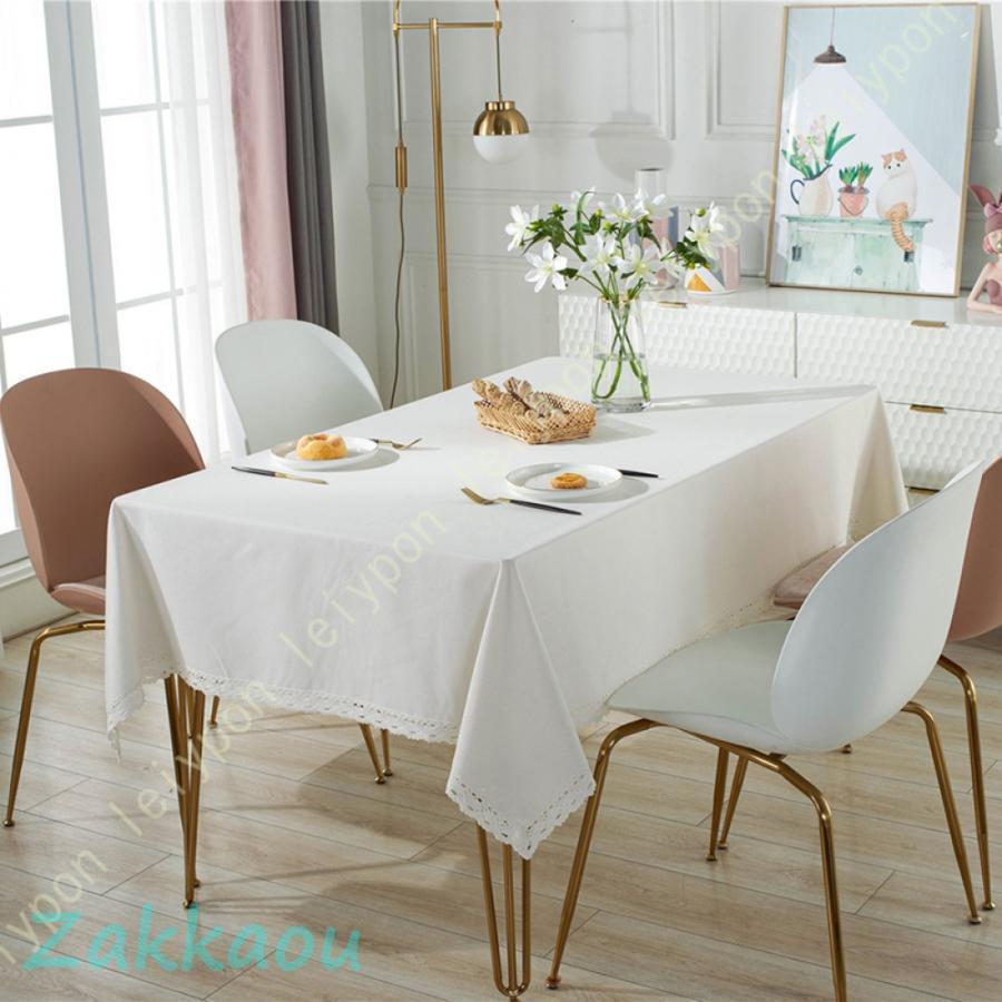 テーブルクロス 北欧 正方形 コットン ンリネン レース付き テーブルカバー 綿麻 厚手 耐熱 お手入れ簡単 おしゃれ デスクマット 食卓テーブルクロス 無地