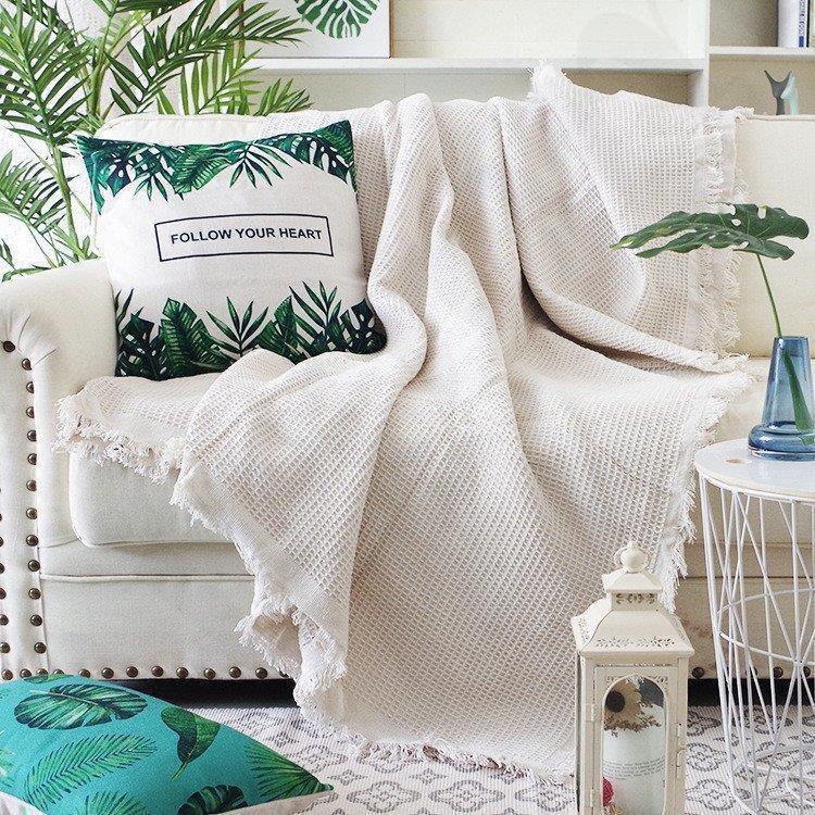Cotton Blankets - マルチカバー 北欧風 無地 厚手 ブランケット フリンジ付き 綿 ベッドカバー カーペット シンプル 簡単着脱 滑り止め おしゃれ 四季適用 ソファーカバー