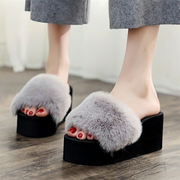 Rakuten - ファーサンダル レディース ヒールサンダル 厚底 歩きやすい サンダル ミュール ミュールサンダル 夏 秋 冬 ウェッジソール 靴 sandal 快適 美脚 もこもこ 7cm