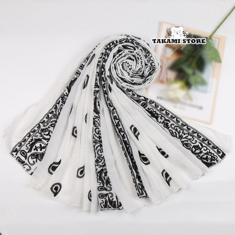 スカーフ コットン リネン 大判 日焼け止め 綿麻風 無地 図案刺繍 レディース ロングスカーフ 大判ショ..