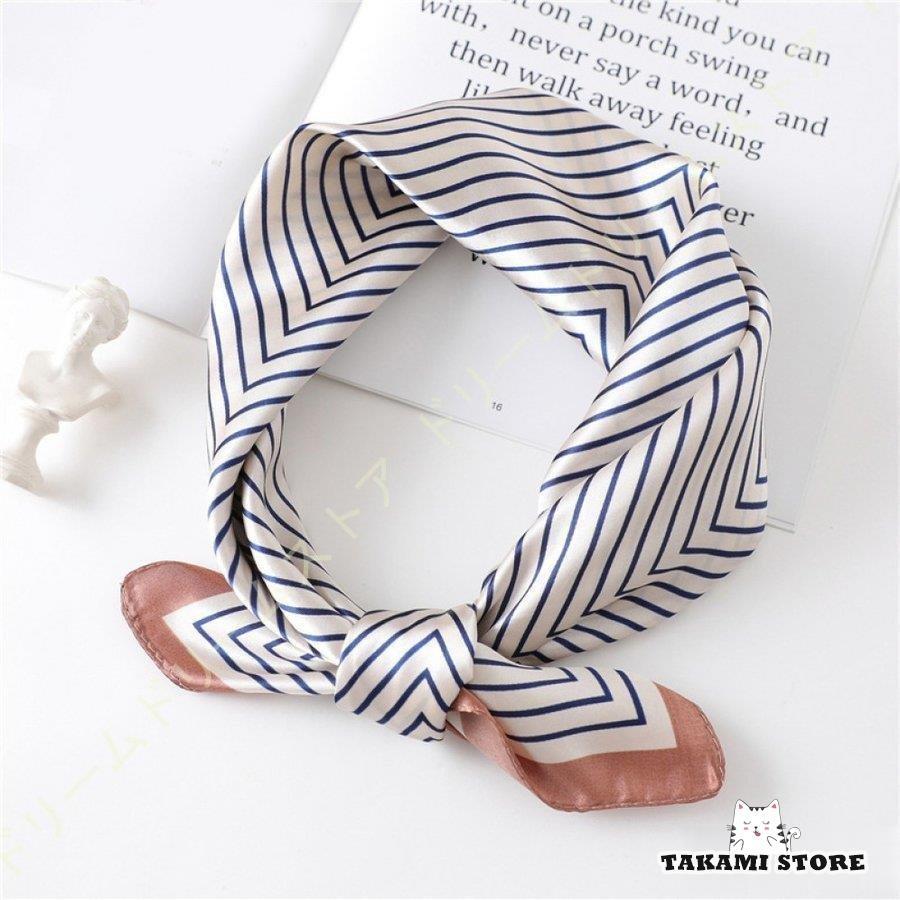 スカーフ レディース おしゃれ 正方形 ストライプ ネッカチーフ バンダナ お洒落 バッグ飾り 髪飾り UVカット 制服用 オフィススカーフ 通勤スカーフ 巻き方