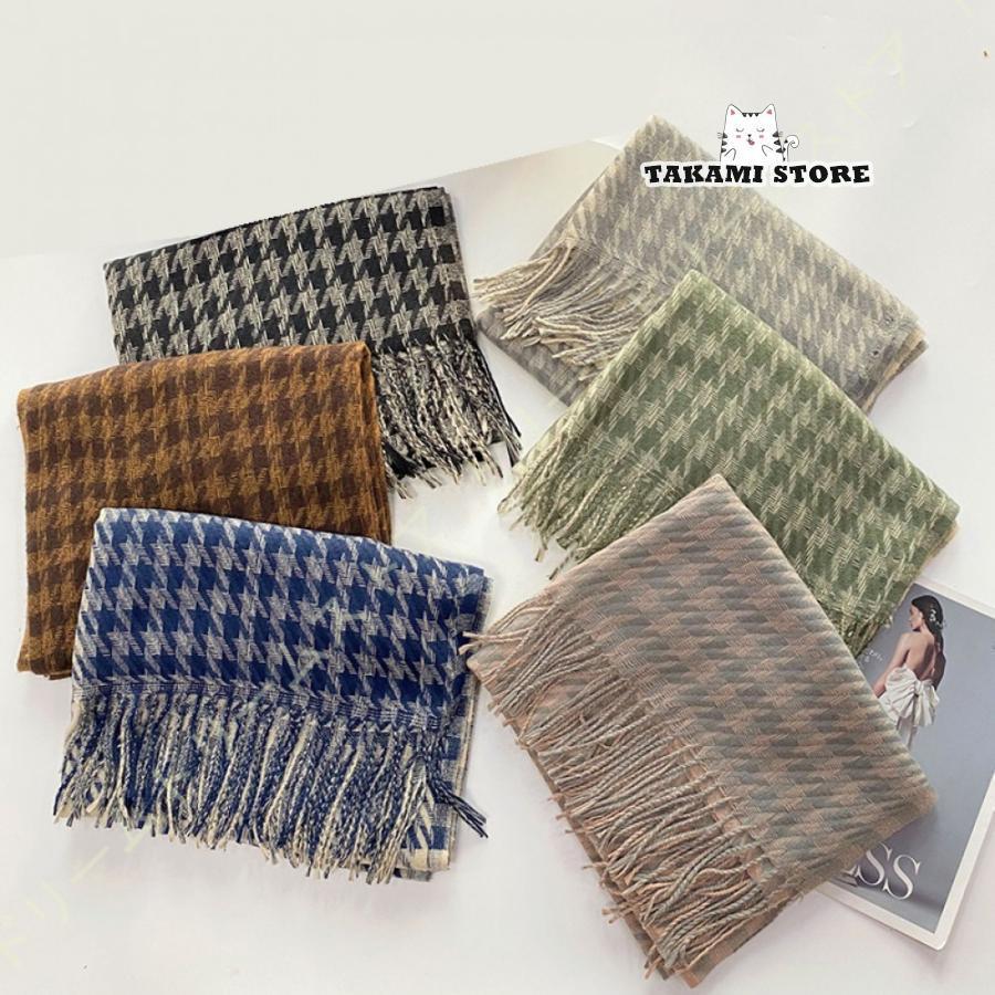 マフラー レディース ふわふわ カシミヤ 大判 ストール 千鳥柄 フリンジ 両面使える 柔らかい 優しい肌..