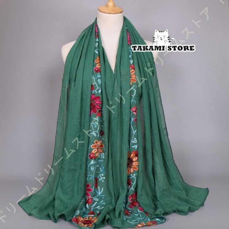 コットンリネン 大判 大判ストール レディース UV マフラー スカーフ ストール 刺繍 花柄 ストール レ..