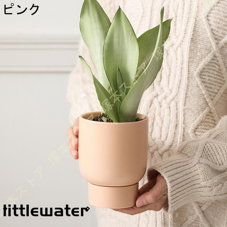 陶器鉢 鉢植え 陶器製 トレイ付き H14cm H18.5cm 園芸用品 ガーデン プレゼント 北...