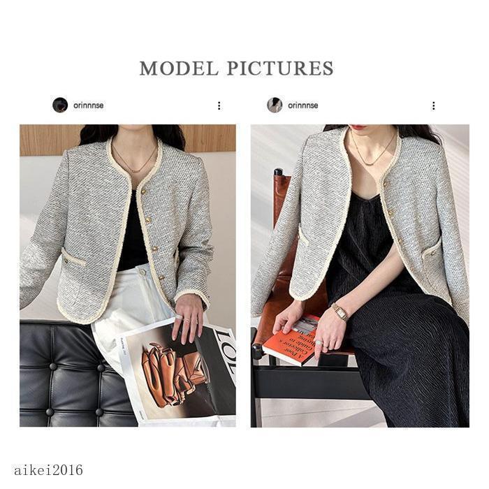 ジャケット レディース ツイード コート 羽織り アウター ノーカラー きれいめ ツイードジャケット ノーカラージャケット