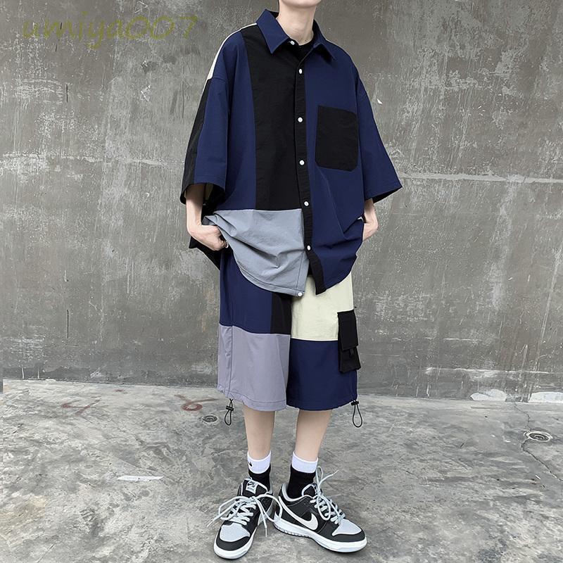 樂天商城 - セットアップ メンズ ジャージ 上下セット 2点セット 切替 配色 綿麻 半袖Tシャツ 半袖 薄手 涼しい 夏 夏物 通気 ショートパンツ ゆったり