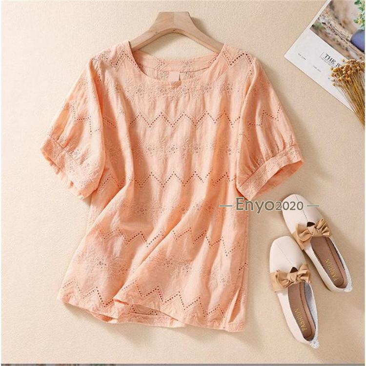 Rakuten - ブラウス トップス シャツブラウス 半袖 レディース チュニック 半袖tシャツ 夏 花柄 刺繍 カットソー 体型カバー 綿 コットン フレア ゆったり 可愛い