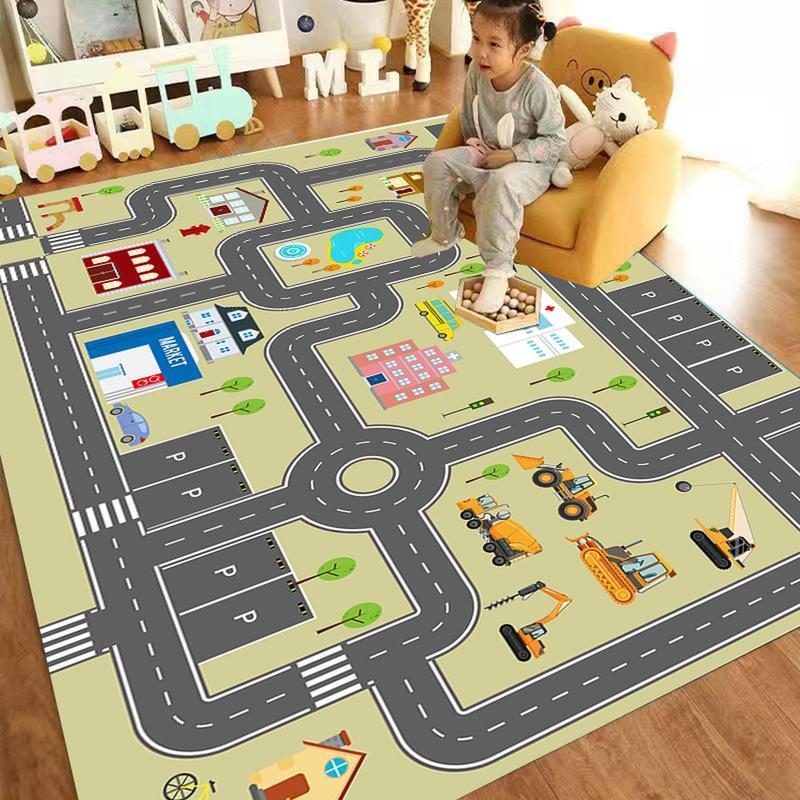 Door Mats - キッズマット ラグ 子供 カーペット プレイマット 道路 ロードマップ 地図マップ 知育玩具 子供部屋 ベビー 知育 フロアマット 洗える