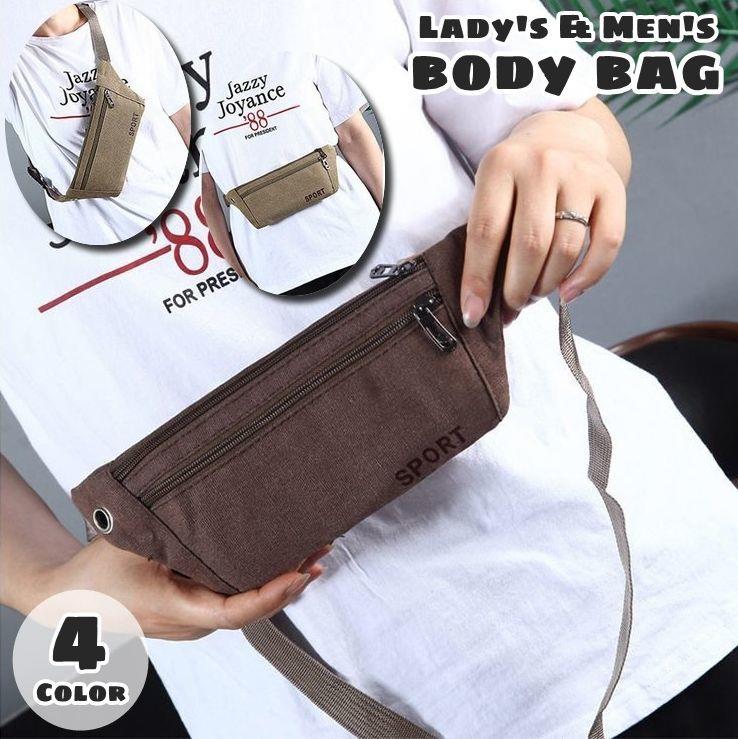 ボディバッグ ウエストポーチ 鞄 レディース メンズ 女性 男性 ユニセックス 男女兼用 カバン 鞄 イヤホンホール付き イヤホン穴 斜め掛け 肩掛け 長さ調節可能 ファスナー ワンタッチバックル ロゴ入り 英字ロゴ シック シンプル カジュアル おしゃれ お出掛け 旅行
