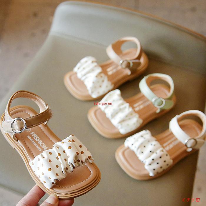 子供用 水玉柄サンダル フォーマル靴 キッズ マジックテープ付き 履きやすい 可愛い カジュアル 女の子..