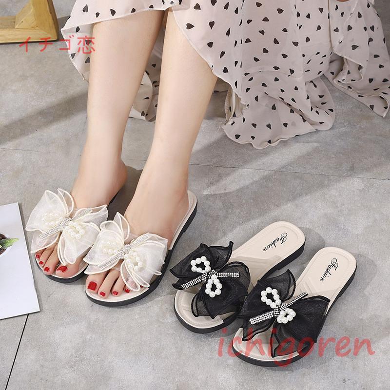 サンダル レディース ミュール 蝶結び スリッパサンダル スリッパ レトロ 靴 夏 フラットサンダル 美脚 サマーサンダル 夏シューズ