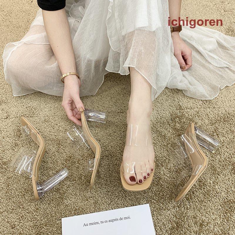 サンダル レディース ミュール 夏 春 ハイヒール クリア 太ヒール オープントゥ 歩きやすい パーティー 履きやすい カジュアル 痛くない