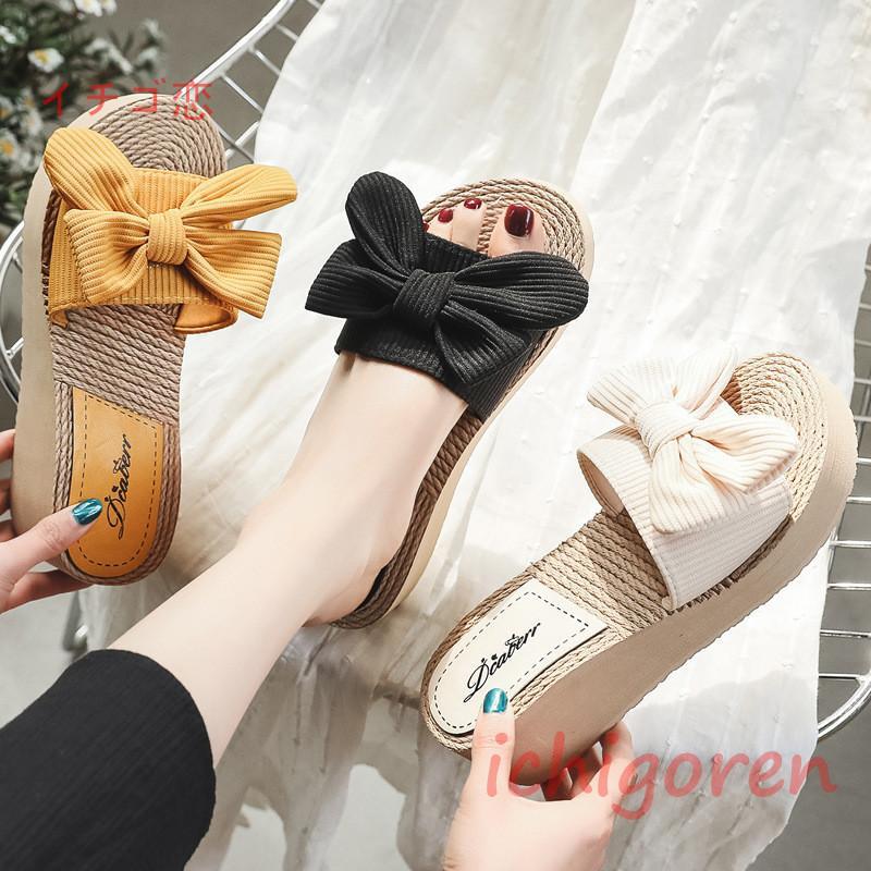 Sports Sandal - 厚底サンダル レディース ウエッジソール サマー 蝶結び リボンサンダル リゾートサンダル 歩きやすい ヒールサンダル 痛くない