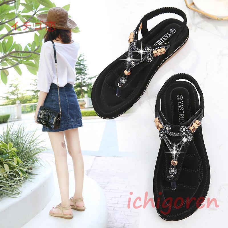 サンダル レディース 春夏 履き やすい フラットサンダル グラデ ィエーター トングサンダル シュ ーズ..