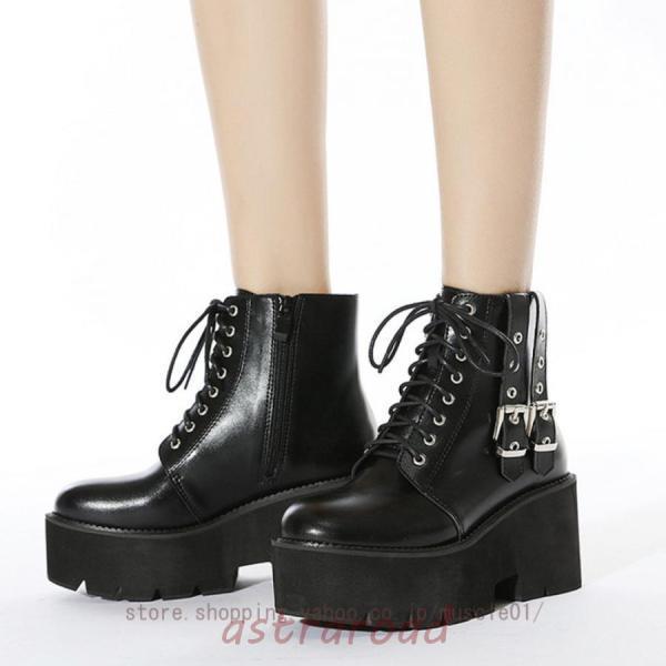 厚底ブーツ レディース レースアップブーツ ショート 厚底 ハイヒール ブーティー 編み上げブーツ ショート丈 レースアップ ショートブーツ サイドジップ