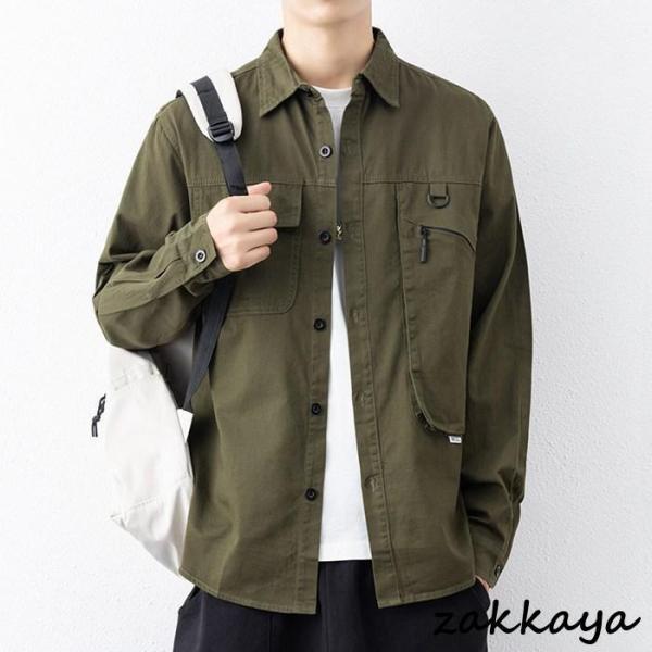 カジュアルシャツ メンズ シャツ 長袖シャツ トップス 無地 カジュアル シンプル オシャレ 通勤 通学 ..