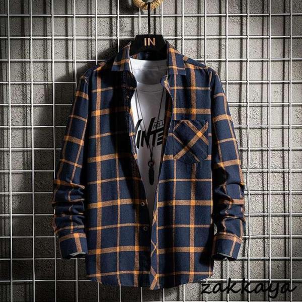 Rakuten - チェックシャツ メンズ カジュアルシャツ シャツ 長袖 チェック柄 開襟シャツ トップス カジュアル おしゃれ コーデ シンプル 春 秋服