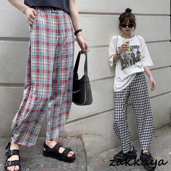 楽天市場】チェック ワイドパンツ（裾丈の種類7分丈・クロップド）の通販