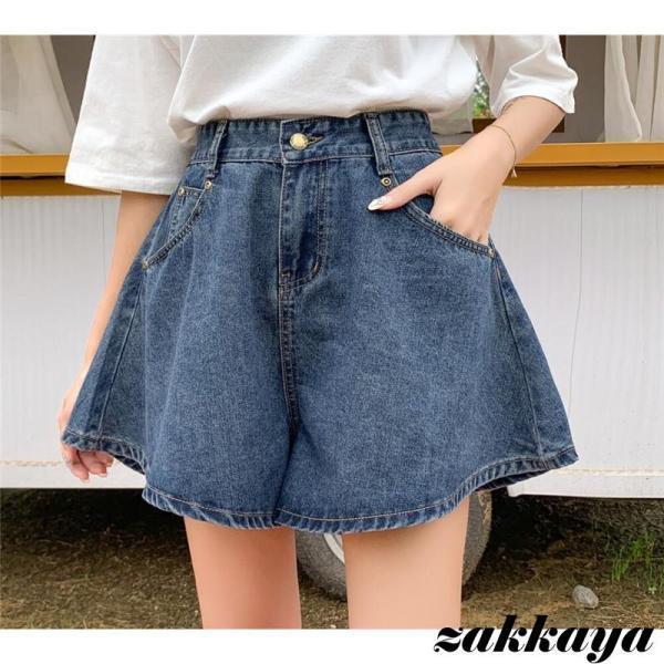 Rakuten - ショートパンツ レディース ハーフパンツ デニムパンツ 三分丈 ワイドパンツ 短パン 5分丈 夏 ボトムス ハイウエスト