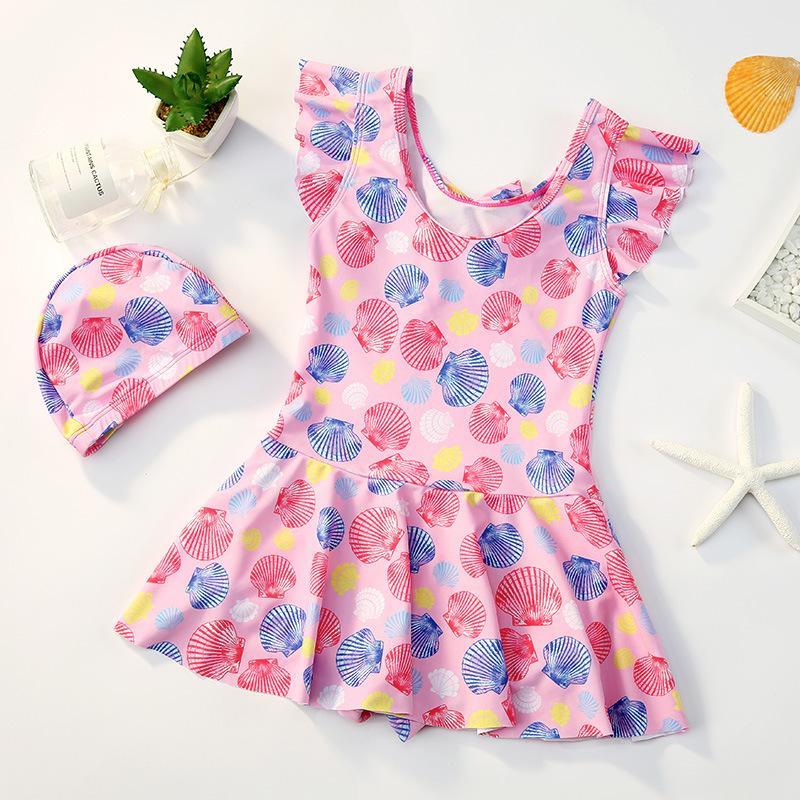 水着 女の子 ワンピース水着 オールインワン キッズ水着 無地 スイムキャップ 子供水着 女児 ベビー 可愛い 海 プール 温泉 スイムウェア 90/100/110/120/130