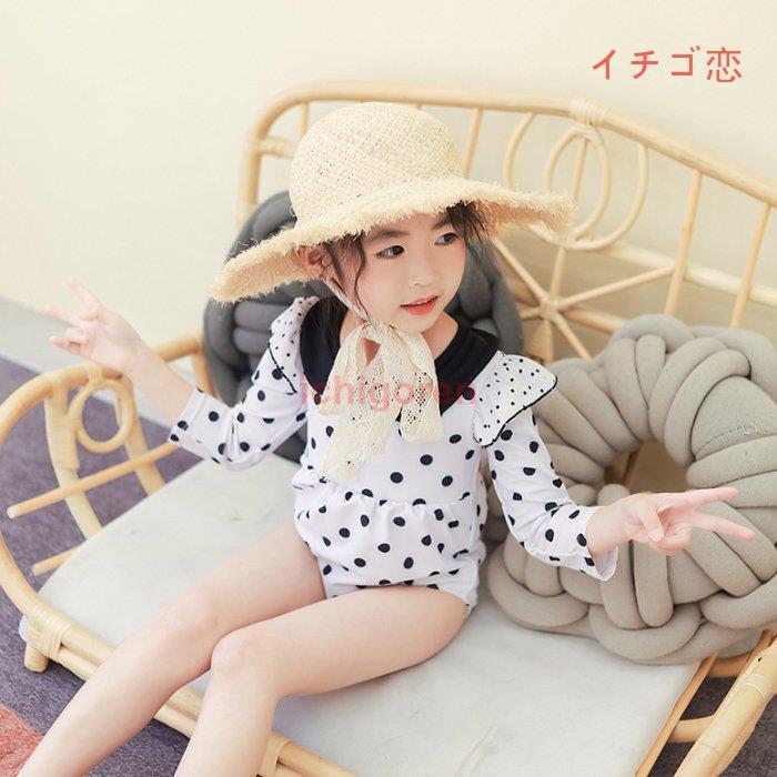 ベビーキッズ水着 子供用 キッズ ドット柄水着 スイムウェア プール ワンピース ラッシュガード ビーチ 海 アウトドア 川遊び 可愛い かわいい 女の子