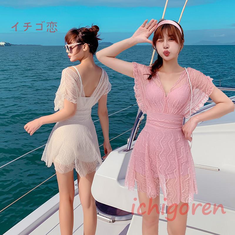 水着 レディース ワンピース水着 レース切り替え ママ水着 着痩せ 大きいサイズ ママ水着 スイムウェア 20代 30代 40代