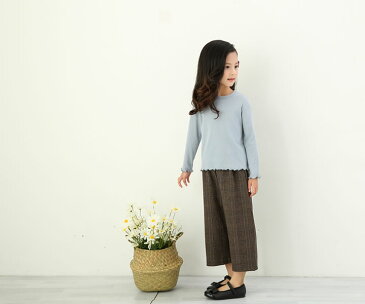 チェック柄ワイドパンツ ≪全1色≫ 100cm 110cm 120cm 130cm 140cm ロングパンツ 子供服 子ども服 女の子 パンツ 春服 夏服 秋服カジュアル キッズ プチプラ ジュニア おしゃれ 安い かわいい