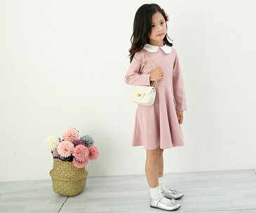 フォーマル ワンピース 襟 ポケット付き ≪全4色≫ 長袖 100cm 110cm 120cm 130cm 140cm キッズ 子供服 子ども服 女の子 カジュアル ナチュラル 白襟 黒 ブラック ピンク グレー 卒服 ジュニア プチプラ 入学特集