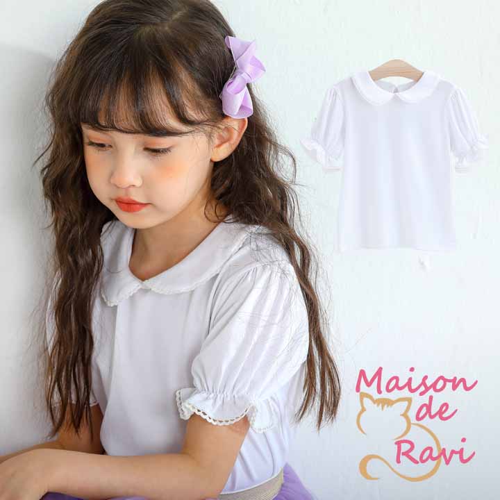 楽天子供服 Maison de Raviメゾンドラビ 丸襟 半袖 カットソー ブラウス 子供服 子ども服 こども服 キッズ 女の子 ガーリー 無地 シンプル きれいめ 上品清楚 春 夏 かわいい 衣装 プリンセス