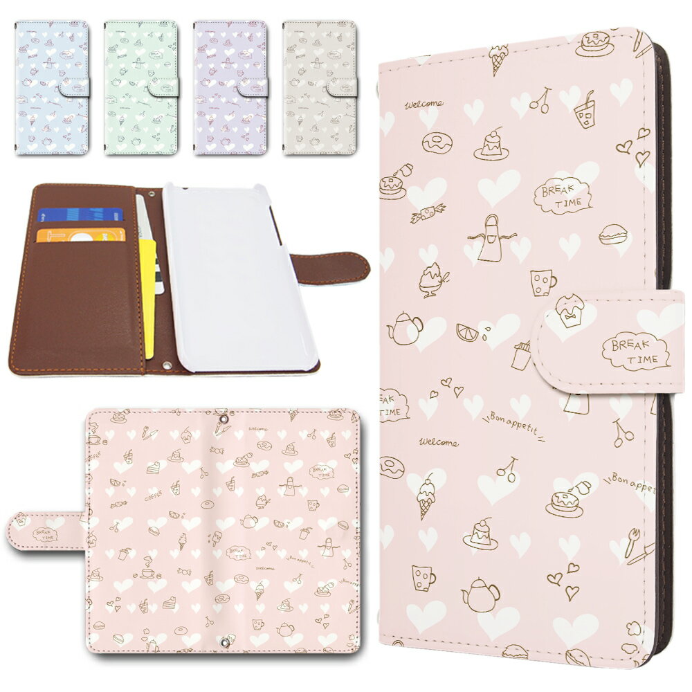 arrows Be3 ケース 手帳型 カメラ穴搭載 スマホケース BREAK TIME カフェ かわいい パステルカラー ハート arrowsbe3 手帳型ケース アローズbe3 スマホカバー ARROWS BE3 アロウズbe3 手帳ケース 手帳 カバー けーす かばー