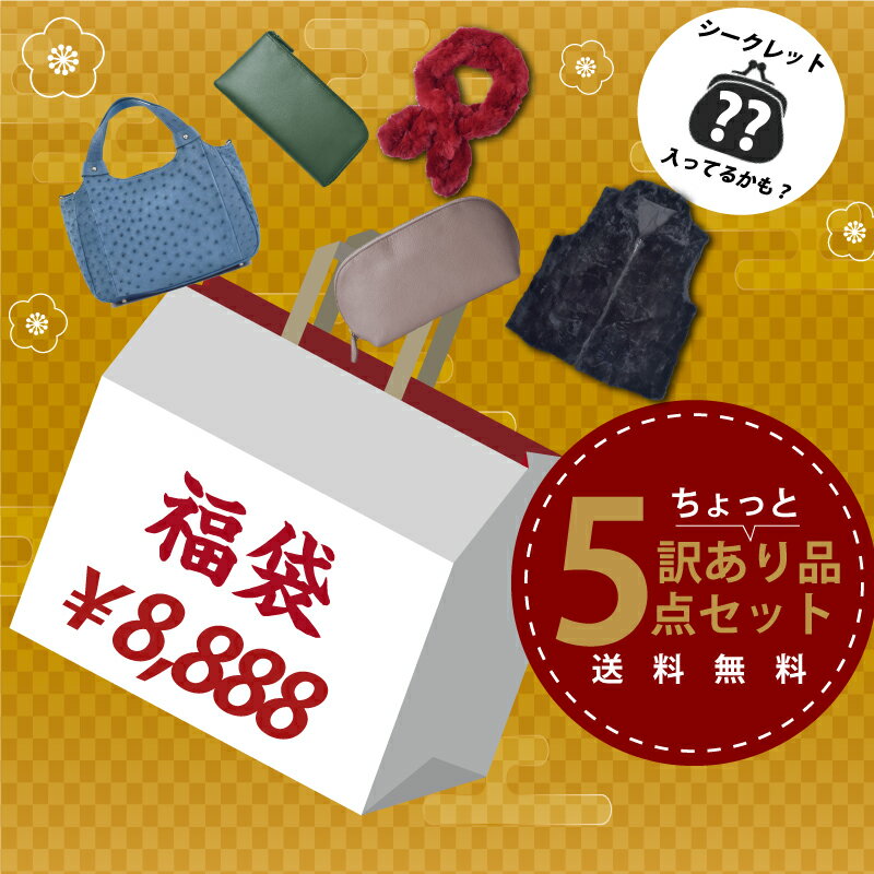 福袋 2025 オーストリッチ バッグ 本革ポーチ 本革財布 リアル ファー マフラー ベスト 5点セット 訳あり品 アウトレット レディース 秋 冬 防寒 温活 送料無料のサムネイル