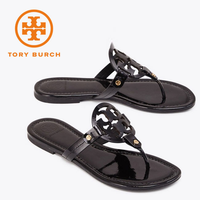 TORY BURCH トリーバーチ 50008647 エナメルトングサンダル パテントレザー ロゴ MILLER ミラー ペタンコ ブラック