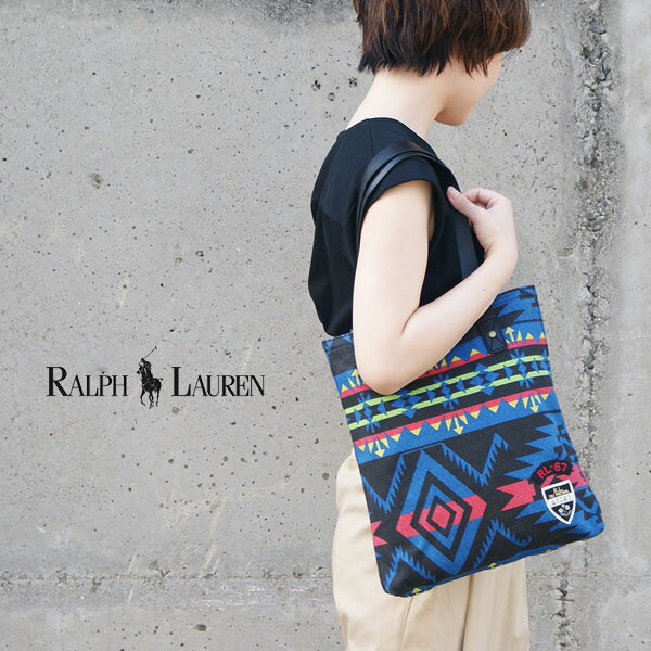 【POLO RALPH LAUREN】ポロ ラルフローレン 950167A SIGNATURE TOTE BLU MLT BRT BEACON PT(950167A)/トートバッグ バッグ　ネイティブ柄 ミッドウェイトキャンバスコットン 本革レザーハンドル トートバック A4サイズ対応