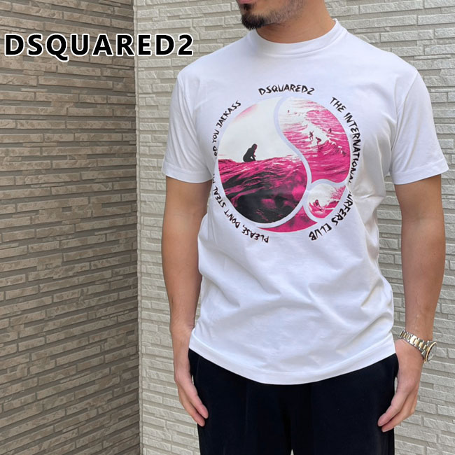 DSQUARED2 ディースクエアード S71GD1248 S23009 メンズ半袖Tシャツ COOL FIT T-Shirt カットソー クルーネック ロゴT コットン 100 ホワイト 白 メンズ M L XL 大きいサイズ