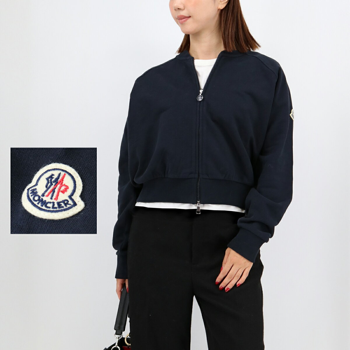 ■MONCLER モンクレール 8G00017 89AHE ジップアップスウェット トレーナー ブルゾン ジャケット ロゴパッチ 長袖 レディース ショート丈 ...