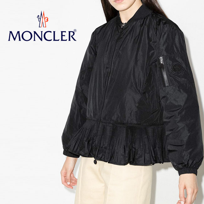 【MONCLER】モンクレール MIRAC GIUBBOTTO 1A53G10 54AWA 999/BLACK ブルゾン ジップアップ コート フリル ダウンジャケット ダウンコート レディース黒 薄手 ライトアウター スプリングコート