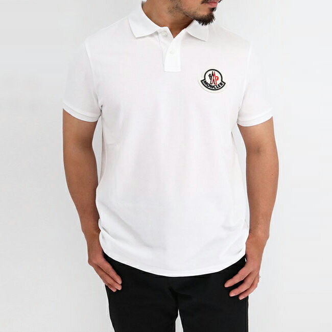 MONCLER モンクレール G2 091 8A00015 84556 MAGLIA POLO MANICA CORTA メンズポロシャツ ホワイト 白 WHITE ロゴパッチ 半袖 襟付き カットソー トリコロール 鹿の子 POLO SHIRT 父の日ギフト プレゼント 2024father